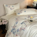GobekUsa Elegant Flower Embroidery Cotton Bedding Set - Single Queen King Sizes