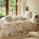 GobekUsa Elegant Flowers Embroidery Lace Princess Wedding Bedding Set - 1200TC Cotton Duvet Cover