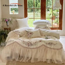 GobekUsa Elegant Flowers Embroidery Lace Princess Wedding Bedding Set - 1200TC Cotton Duvet Cover