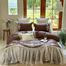 GobekUsa Elegant Flowers Embroidery Lace Princess Wedding Bedding Set - 1200TC Cotton Duvet Cover