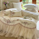 GobekUsa Elegant Flowers Embroidery Lace Princess Wedding Bedding Set - 1200TC Cotton Duvet Cover