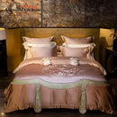 GobekUsa Elegant Flowers Embroidery Brocade Cotton Bedding Set - Duvet Cover, Sheet, Pillowcases