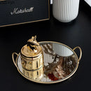 GobekUsa Brass Handle Storage Tray Mirror | Elegant Glass Tray for Home Decor & Gourmet Display