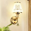 GobekUsa Gold Wall Light with Crystal Accent and White Tapered Glass Shade