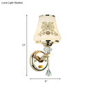 GobekUsa Gold Wall Light with Crystal Accent and White Tapered Glass Shade