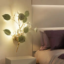 GobekUsa Ceramic and Crystal Branch Wall Lamp with 3 Bulbs and Rose/Leaf Design in Black/White for Bedroom Sconce Lighting
