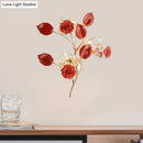 GobekUsa Ceramic and Crystal Branch Wall Lamp with 3 Bulbs and Rose/Leaf Design in Black/White for Bedroom Sconce Lighting