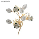 GobekUsa Ceramic and Crystal Branch Wall Lamp with 3 Bulbs and Rose/Leaf Design in Black/White for Bedroom Sconce Lighting