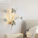 GobekUsa Ceramic and Crystal Branch Wall Lamp with 3 Bulbs and Rose/Leaf Design in Black/White for Bedroom Sconce Lighting