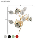 GobekUsa Ceramic and Crystal Branch Wall Lamp with 3 Bulbs and Rose/Leaf Design in Black/White for Bedroom Sconce Lighting
