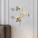 GobekUsa Ceramic and Crystal Branch Wall Lamp with 3 Bulbs and Rose/Leaf Design in Black/White for Bedroom Sconce Lighting