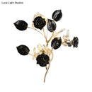 GobekUsa Ceramic and Crystal Branch Wall Lamp with 3 Bulbs and Rose/Leaf Design in Black/White for Bedroom Sconce Lighting
