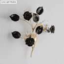 GobekUsa Ceramic and Crystal Branch Wall Lamp with 3 Bulbs and Rose/Leaf Design in Black/White for Bedroom Sconce Lighting