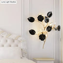 GobekUsa Ceramic and Crystal Branch Wall Lamp with 3 Bulbs and Rose/Leaf Design in Black/White for Bedroom Sconce Lighting
