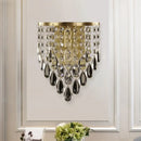GobekUsa Crystal Raindrop Wall Sconce Light Fixture - Elegant Brass Cone Design for Living Room Lighting