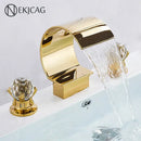 GobekUsa Crystal Handle Gold Basin Faucet Set, Hot Cold Water Mixer Tap
