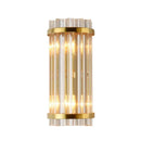 GobekUsa Crystal Rod Wall Sconce in Gold - Elegant Dual Bulb Lighting for Living Room Walls