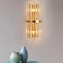 GobekUsa Crystal Rod Wall Sconce in Gold - Elegant Dual Bulb Lighting for Living Room Walls