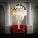 GobekUsa Fringed Chandelier: Silver & Gold Aluminium Chain Pendant Light for Luxe Home & Hotel Decor