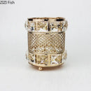Elegant gold lattice hollow glass jar bedroom makeup brush holder by Decorbites