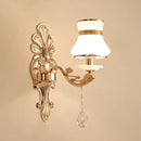 GobekUsa Gold Scrolled Arm Wall Mount Lamp with Crystal Accent - Elegant Metallic Wall Sconce