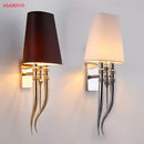 GobekUsa Iron Claw Horn Wall Sconce with Cloth Lampshade for Bedroom and Living Room