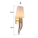 GobekUsa Iron Claw Horn Wall Sconce with Cloth Lampshade for Bedroom and Living Room