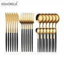 GobekUsa 24-Piece Gold Stainless Steel Cutlery Set - Elegant Tableware Gift Box