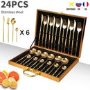 GobekUsa 24-Piece Gold Stainless Steel Cutlery Set - Elegant Tableware Gift Box