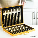 GobekUsa 24-Piece Gold Stainless Steel Cutlery Set - Elegant Tableware Gift Box