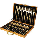 GobekUsa 24-Piece Gold Stainless Steel Cutlery Set - Elegant Tableware Gift Box