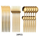 GobekUsa 24-Piece Gold Stainless Steel Cutlery Set - Elegant Tableware Gift Box