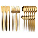 GobekUsa 24-Piece Gold Stainless Steel Cutlery Set - Elegant Tableware Gift Box