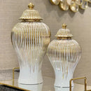 GobekUsa Gold Striped Ceramic Jar Vase Hand-made Porcelain Home Decor Storage