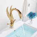 GobekUsa Gold Swan Basin Faucet: Deck Mounted Bathroom Mixer Tap with Hot and Cold Water