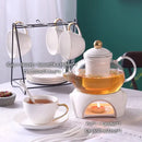 GobekUsa Gold White Ceramic Tea Set with Glass Teapot - Elegant Teaware Collection