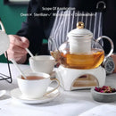 GobekUsa Gold White Ceramic Tea Set with Glass Teapot - Elegant Teaware Collection