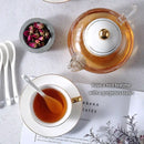 GobekUsa Gold White Ceramic Tea Set with Glass Teapot - Elegant Teaware Collection