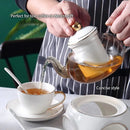 GobekUsa Gold White Ceramic Tea Set with Glass Teapot - Elegant Teaware Collection