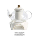GobekUsa Gold White Ceramic Tea Set with Glass Teapot - Elegant Teaware Collection