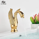 GobekUsa Brass Golden Swan Faucet for Bath Basin, Cold & Hot Water Mixer Tap