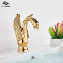 GobekUsa Brass Golden Swan Faucet for Bath Basin, Cold & Hot Water Mixer Tap