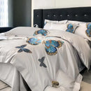 GobekUsa Butterfly Embroidery Bedding Set: King/Queen/Ru Size Bed Linens, Sheet, Pillowcase, Comforter Cover