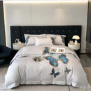GobekUsa Butterfly Embroidery Bedding Set: King/Queen/Ru Size Bed Linens, Sheet, Pillowcase, Comforter Cover