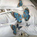 GobekUsa Butterfly Embroidery Bedding Set: King/Queen/Ru Size Bed Linens, Sheet, Pillowcase, Comforter Cover