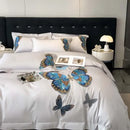 GobekUsa Butterfly Embroidery Bedding Set: King/Queen/Ru Size Bed Linens, Sheet, Pillowcase, Comforter Cover