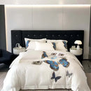 GobekUsa Butterfly Embroidery Bedding Set: King/Queen/Ru Size Bed Linens, Sheet, Pillowcase, Comforter Cover