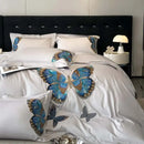 GobekUsa Butterfly Embroidery Bedding Set: King/Queen/Ru Size Bed Linens, Sheet, Pillowcase, Comforter Cover
