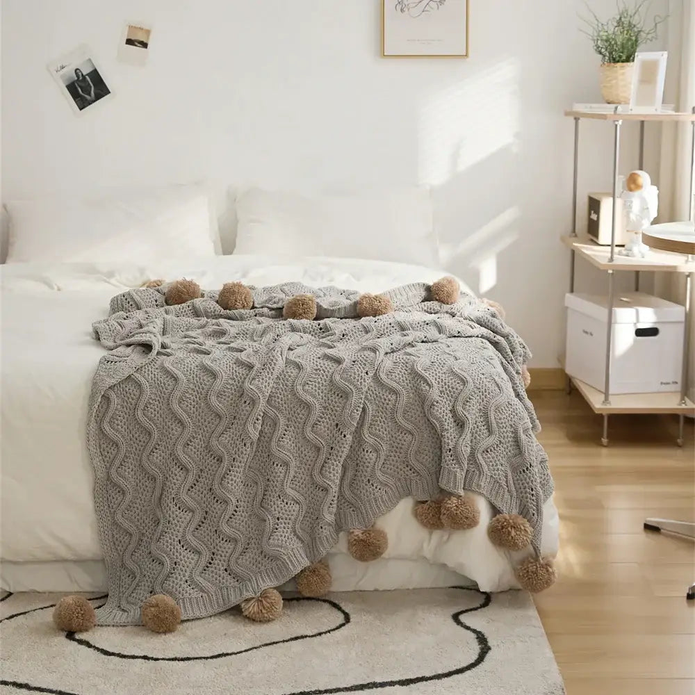GobekUsa Elegant Chenille Pompons Throw Blanket, photo 2 of 9