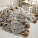 GobekUsa Elegant Chenille Pompons Throw Blanket